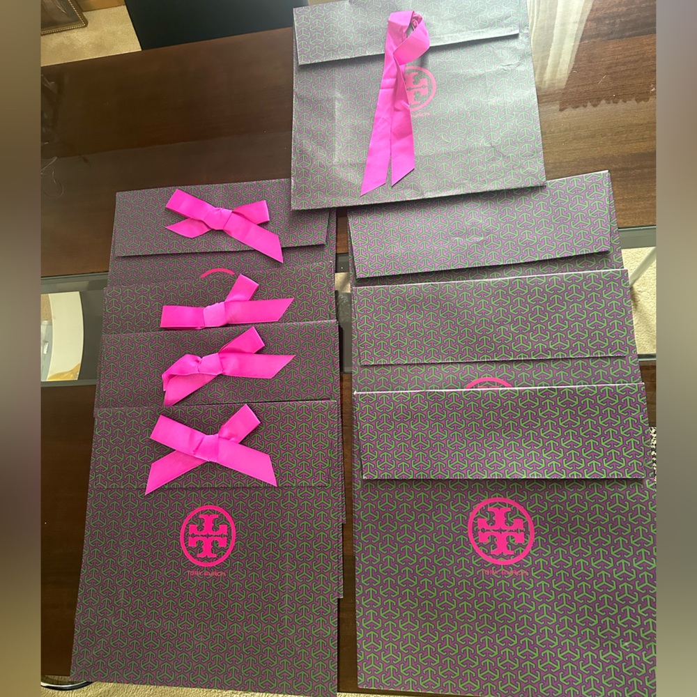 Tory Burch Shopping Bag Lot of 8 - pink bows purple & green pattern